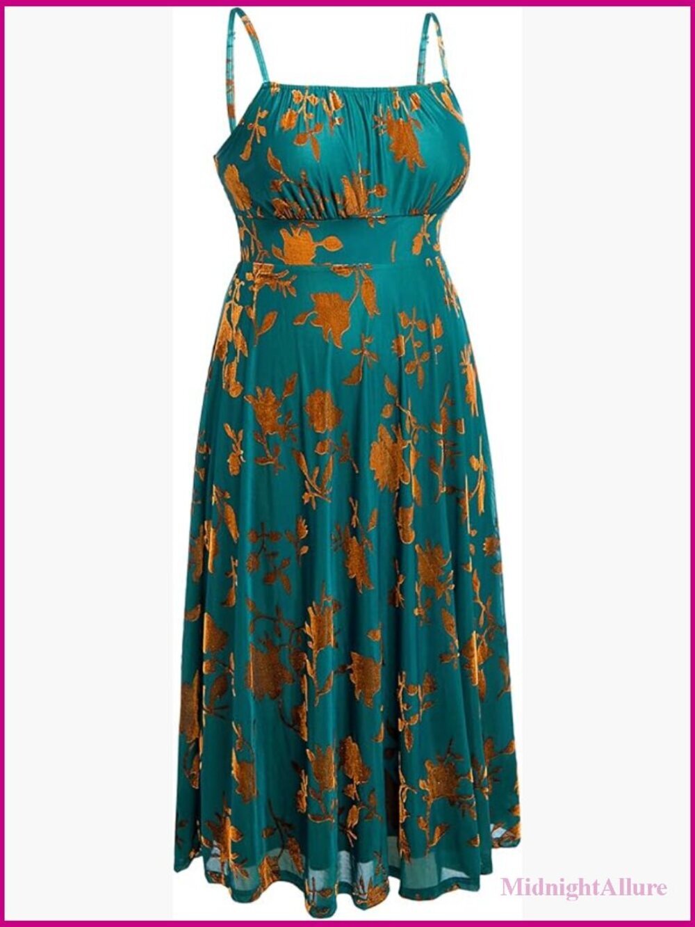 Plus Size Cocktail Midi Dress Sleeveless Spaghetti Strap Velvet Floral Party
